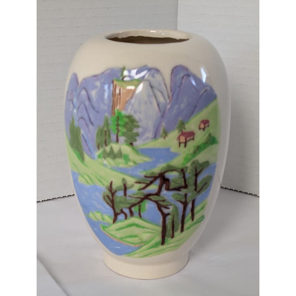 Dreamy Mountain Scene On Beautiful Vintage Vase.